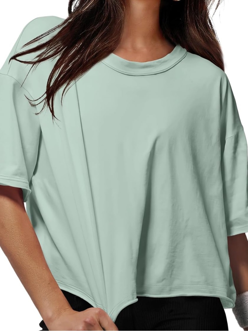 Women's Soft, Boxy Cropped Crewneck Tee in Mint Green - M